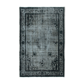 Tapis noir anatolien rustique noué à la main des années 1980 212 cm x 326 cm