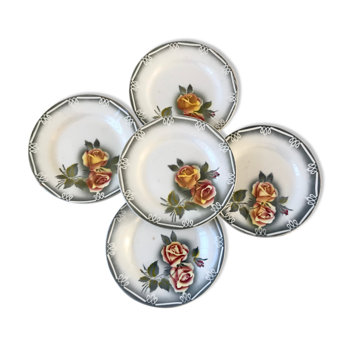 Set of 5 flat plates Digoin Sarreguemines model Adèle