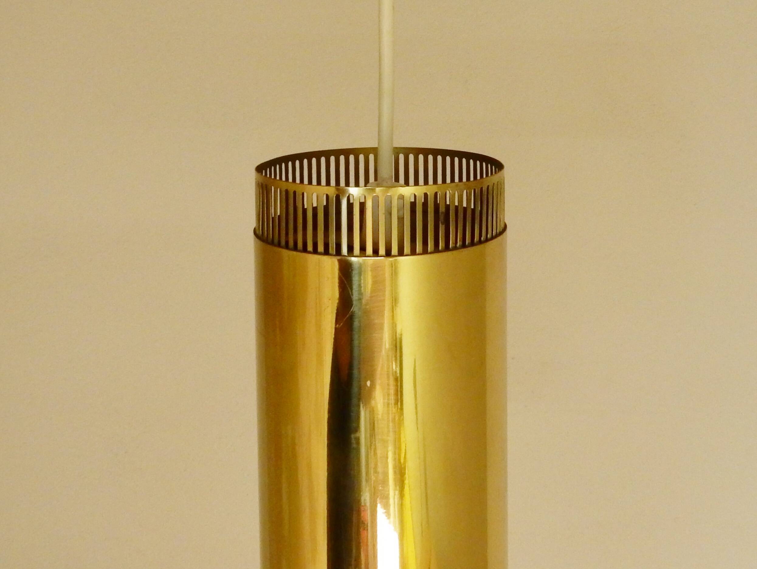 Set of 3 perforated brass cylindrical pendant lamps, Sweden 1960's
