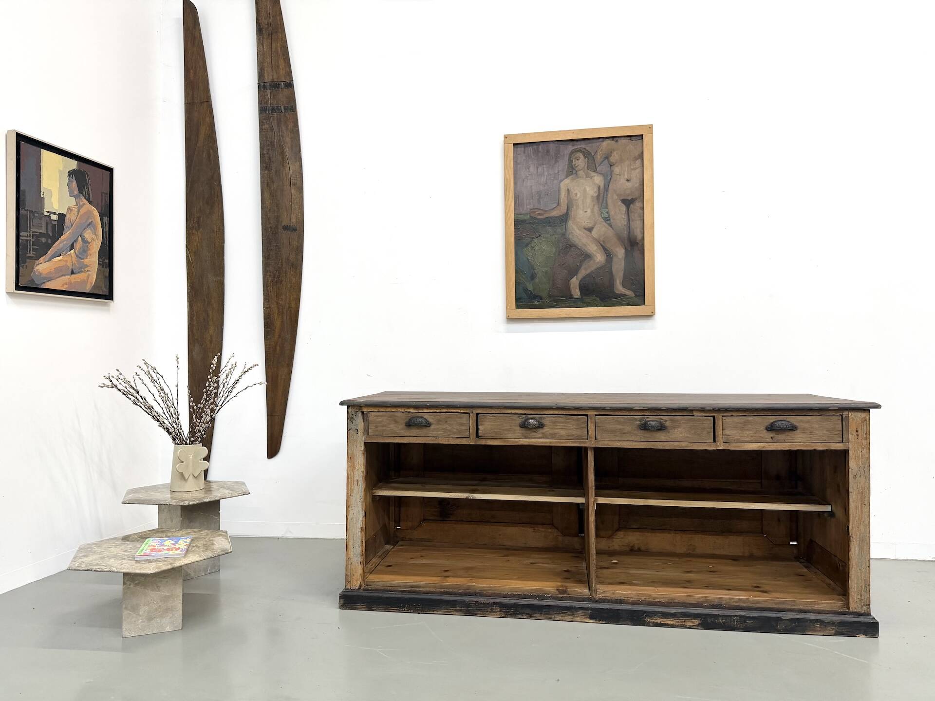 Large Antique Pine Trading Counter