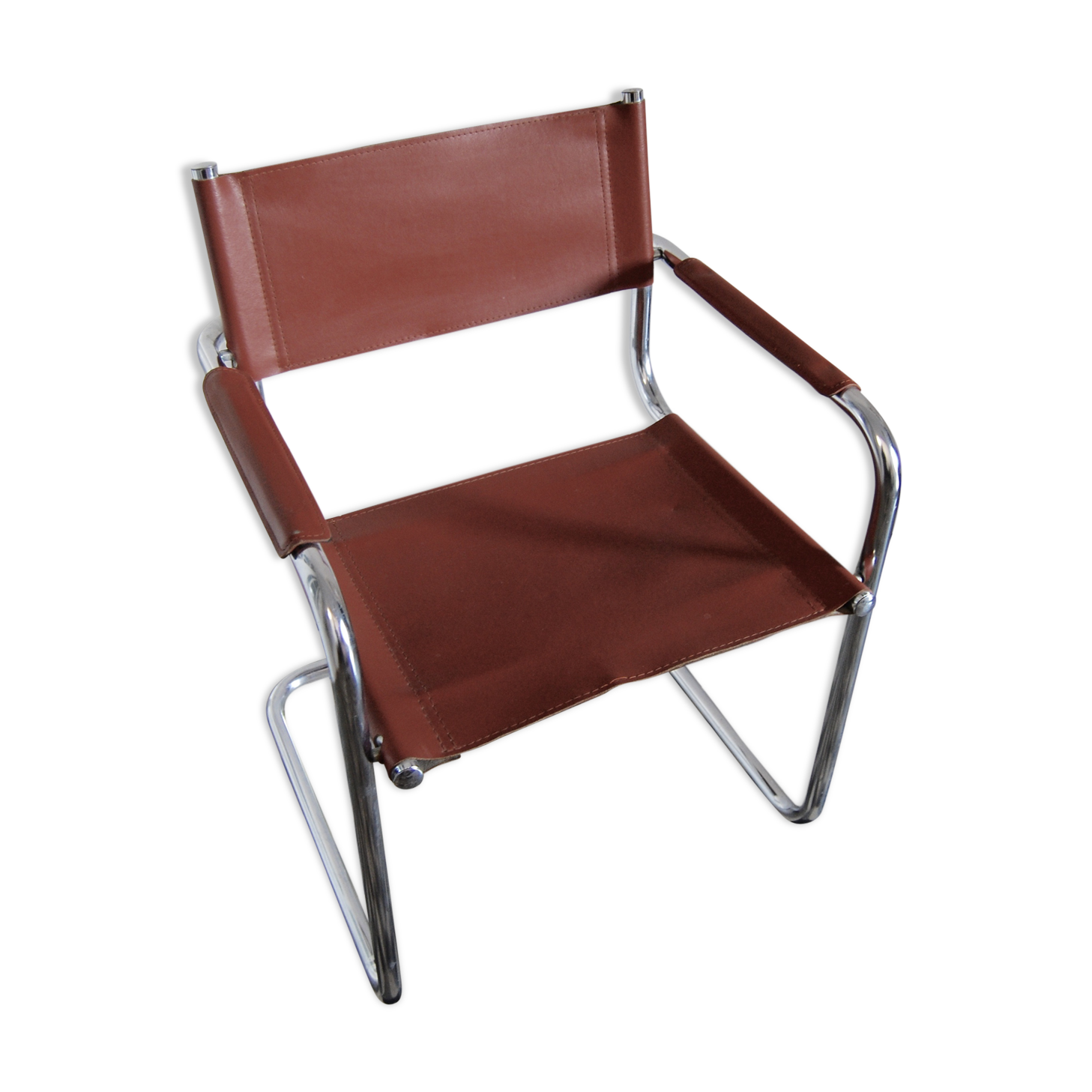 Vintage armchair in chrome and cognac leatherette