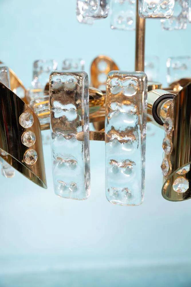 Midcentury gold crystal suspension by Orrefors, Fagerlund