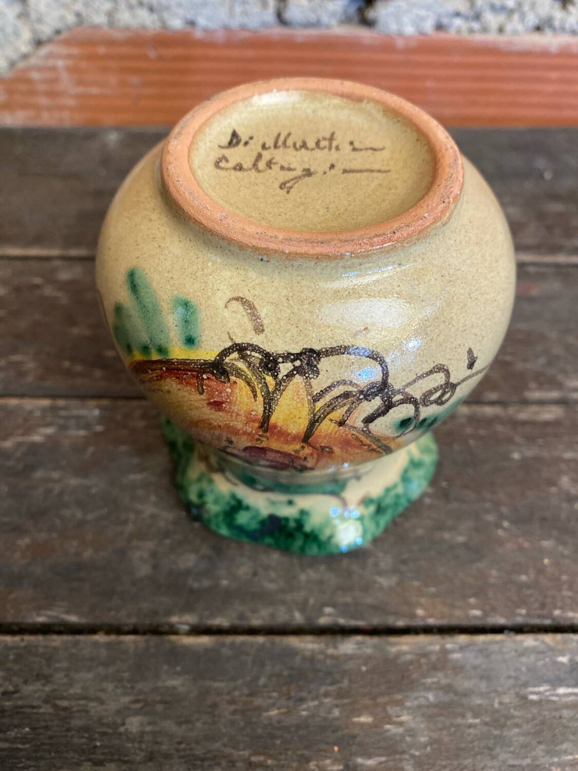 Vintage 1970s Beige Ceramic Vase with Painted Decoration