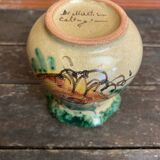 Vintage 1970s Beige Ceramic Vase with Painted Decoration