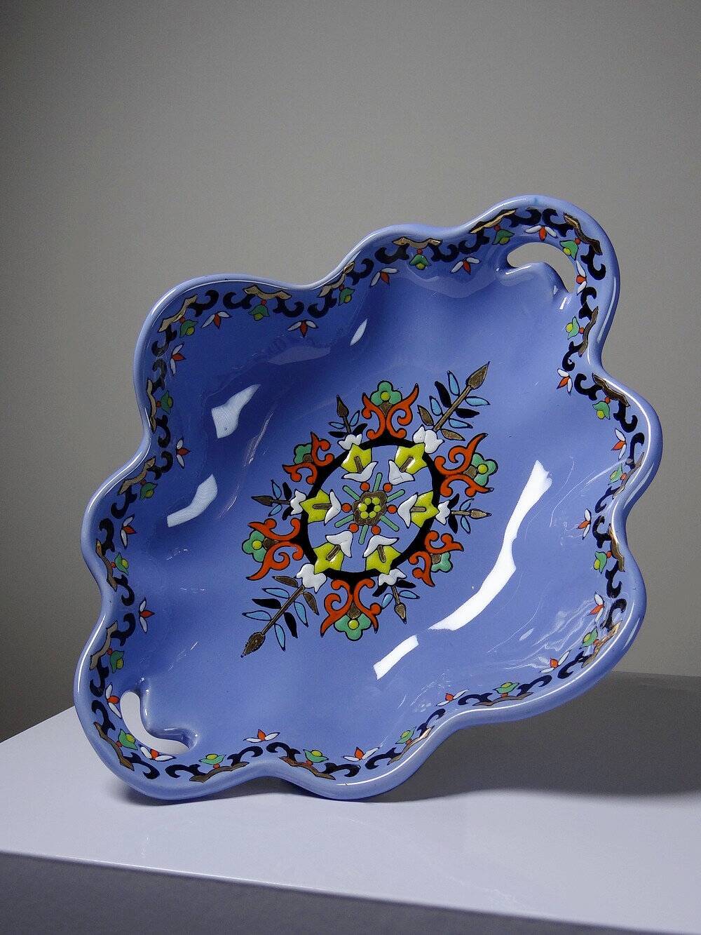 Vintage Longwy earthenware and enamel bowl/emptying cup, Chârtres model