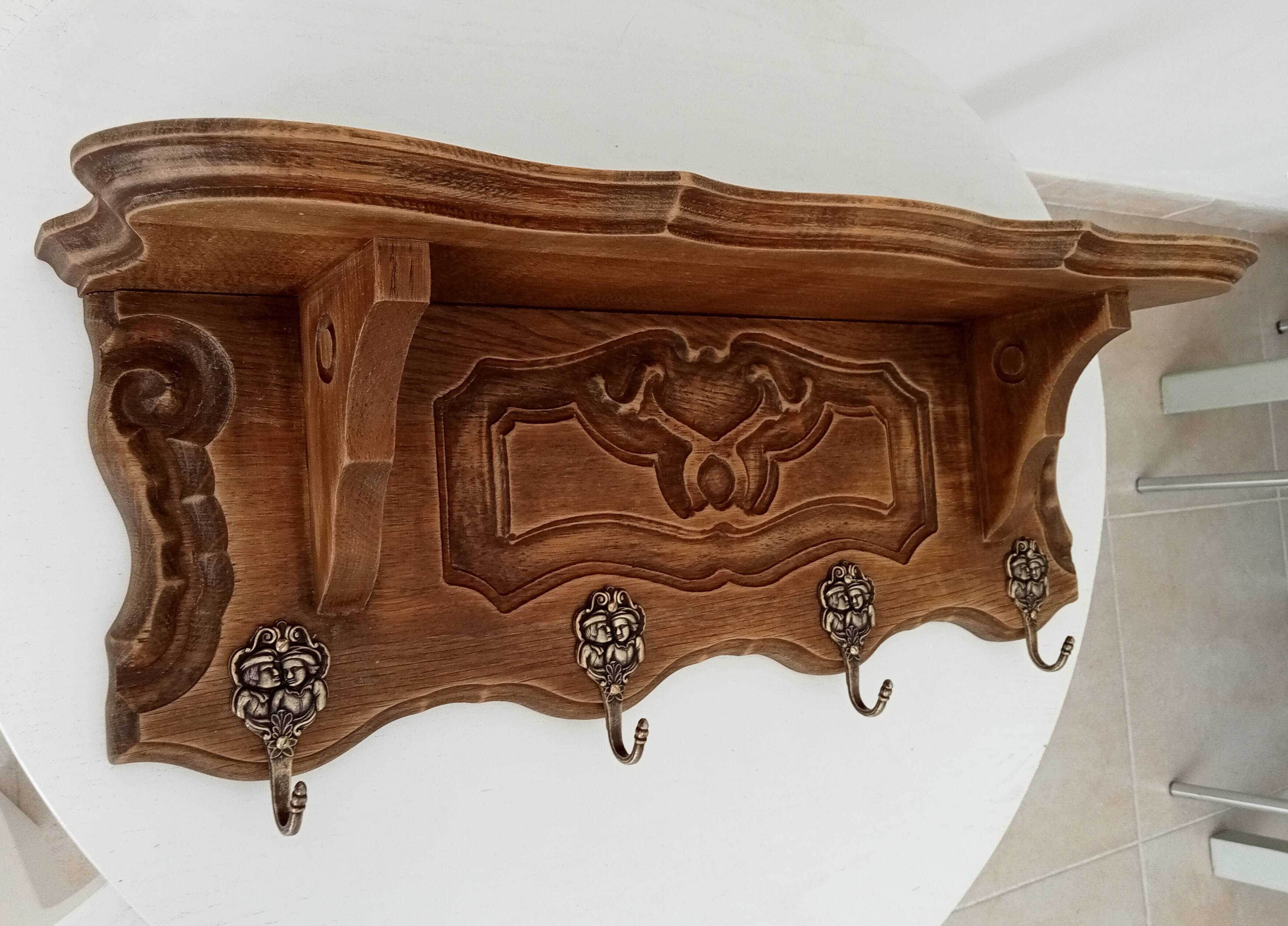 1930s oak wall coat rack