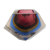 Pink and blue ashtray by Flavio Poli for Seguso in Murano glass 1960