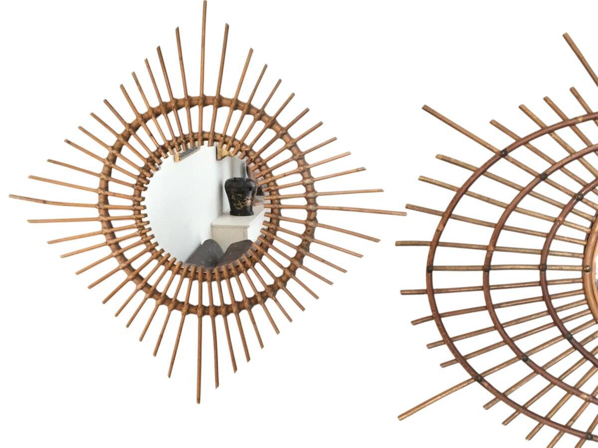 Set of 3 Rattan and Bamboo Mirrors, 1950s/60s