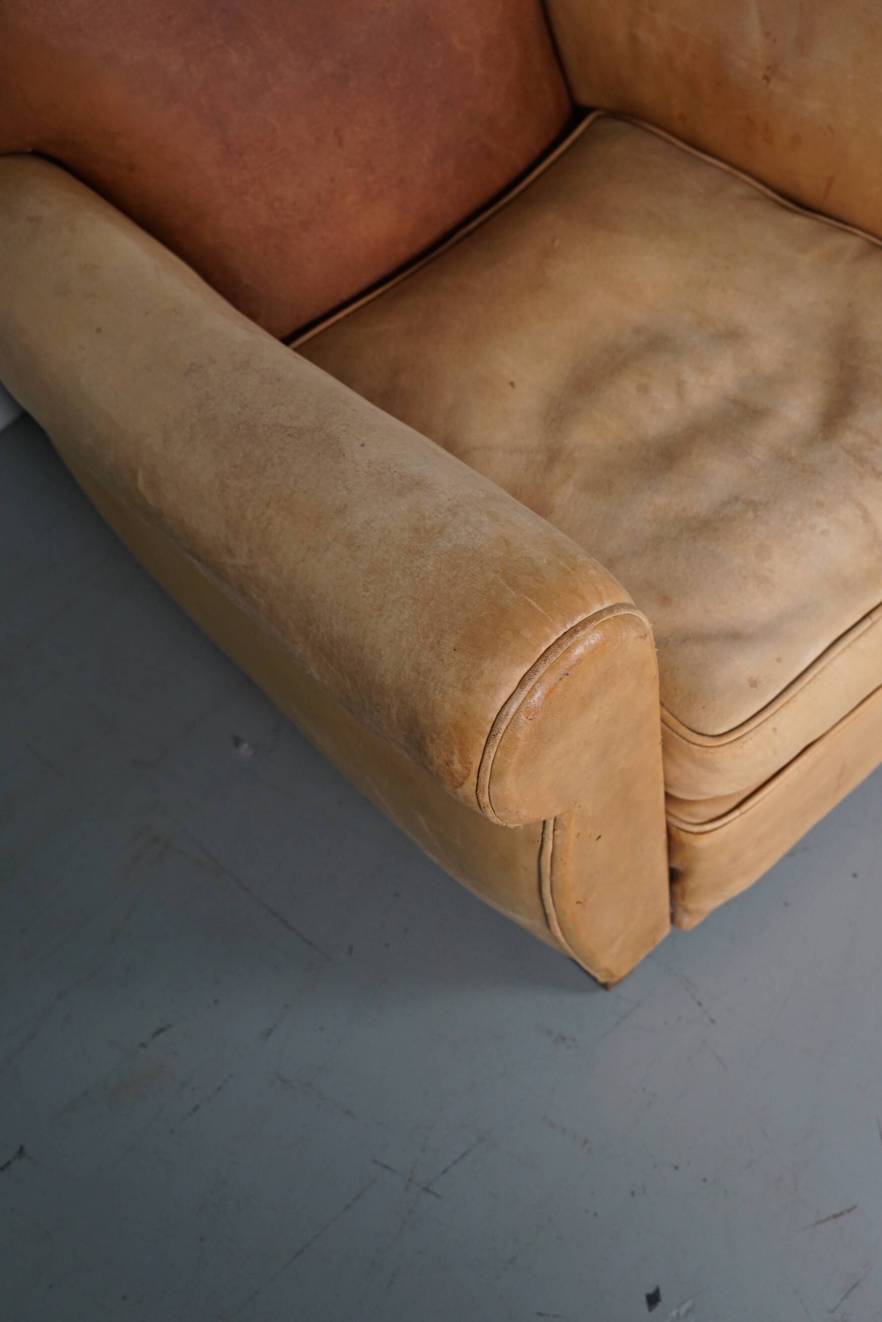 Pair of French Cognac Moustache Back Leather Club Chairs, 1940s