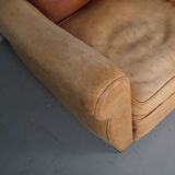 Pair of French Cognac Moustache Back Leather Club Chairs, 1940s