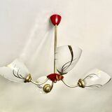 Lustre 4 feux 1960 rouge et or