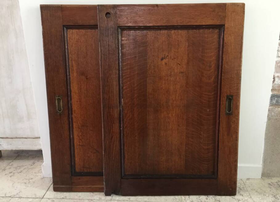 Pair of vintage oak sliding doors