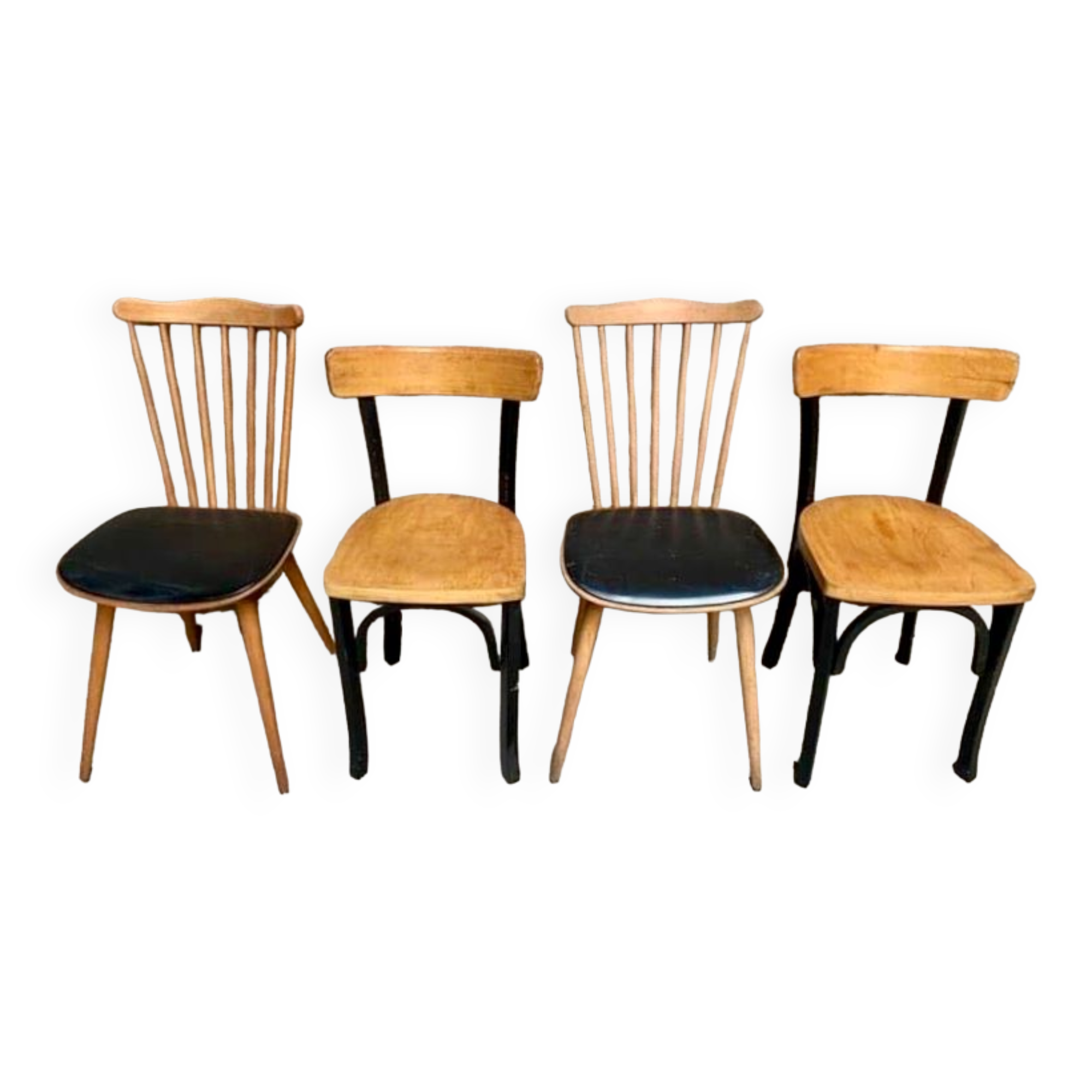 Series of 4 old wooden bistro chairs