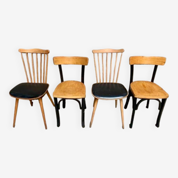 Series of 4 old wooden bistro chairs