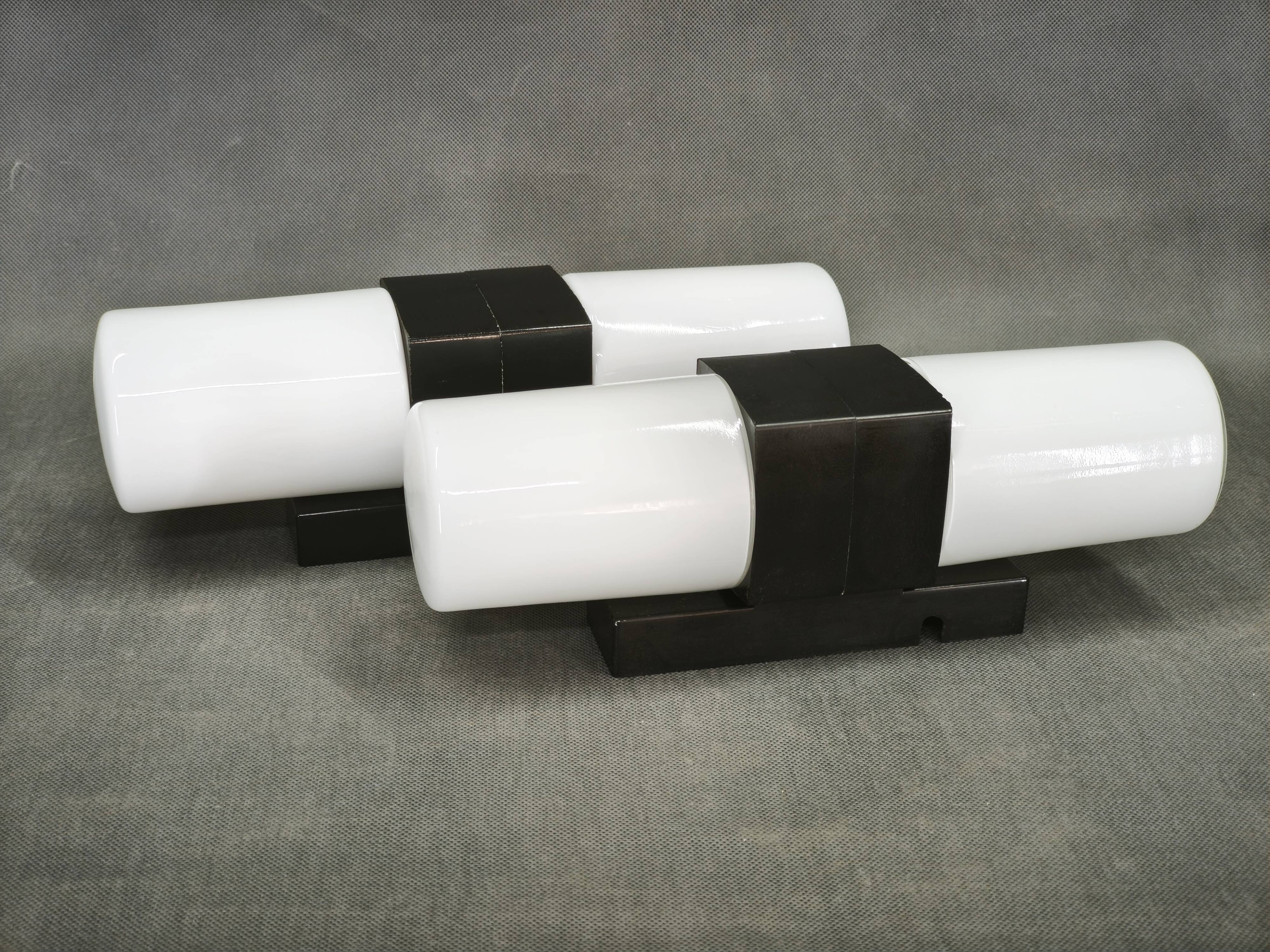 Pair of Czechoslovak Opaline Glass and Bakelite Wall Lights, 1960s