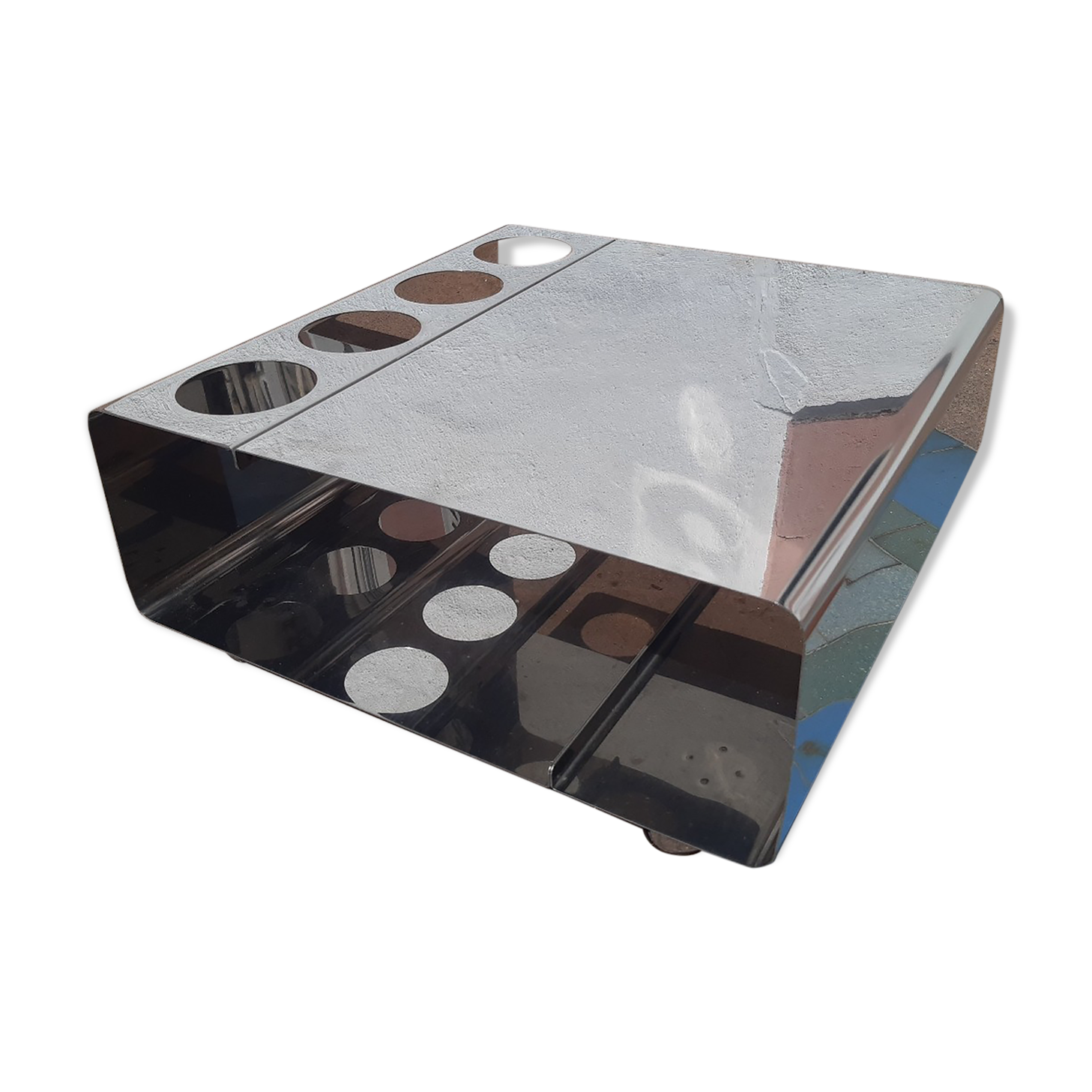 Table basse bar sur roulette desserte Inox 1970