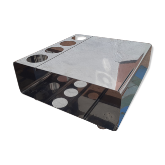 Table basse bar sur roulette desserte Inox 1970