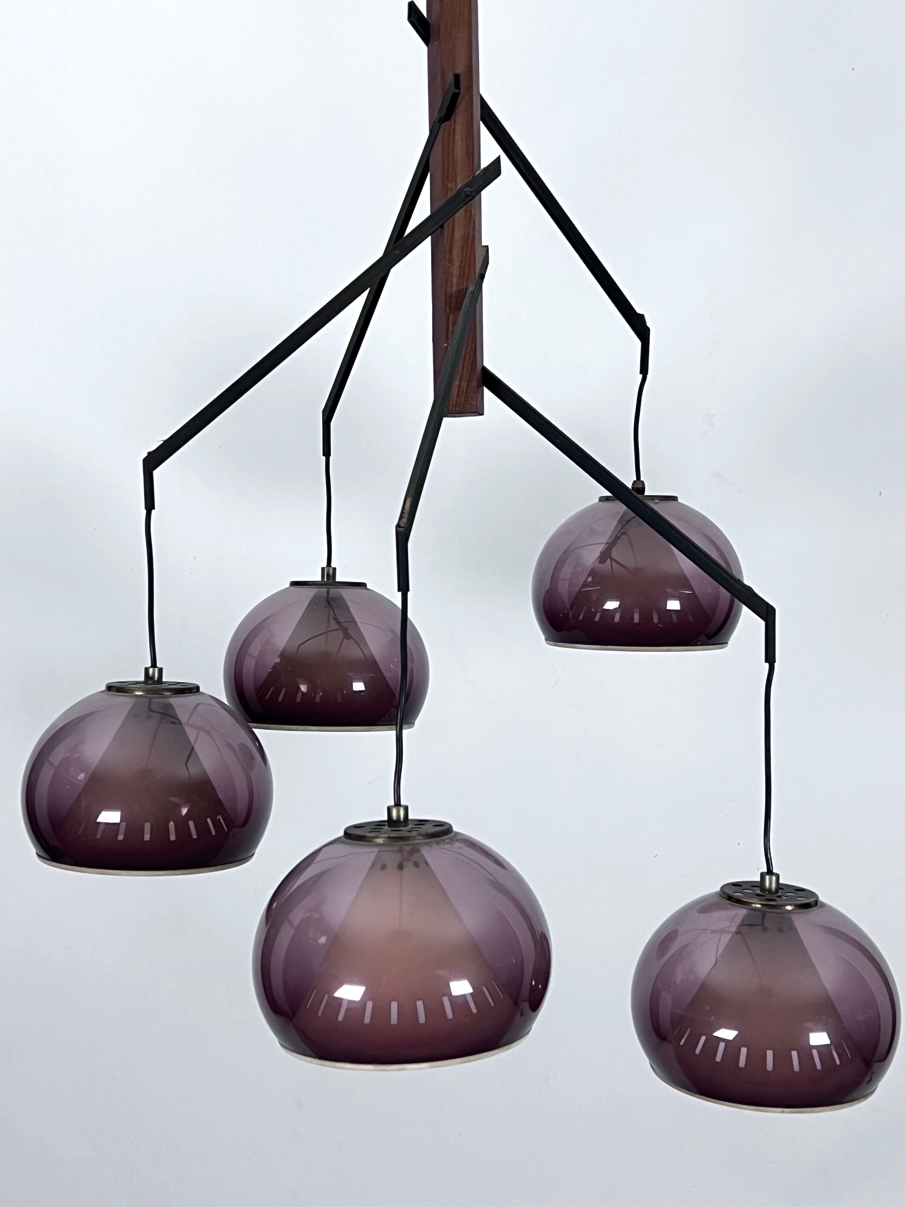 Rare Large Vintage brass and plexiglass chandelier by Lampter Milano, Italy 1950s