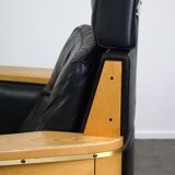 Unique Set of Exceptional Black Leather Schuitema Armchairs with Wood Made for Holland America
