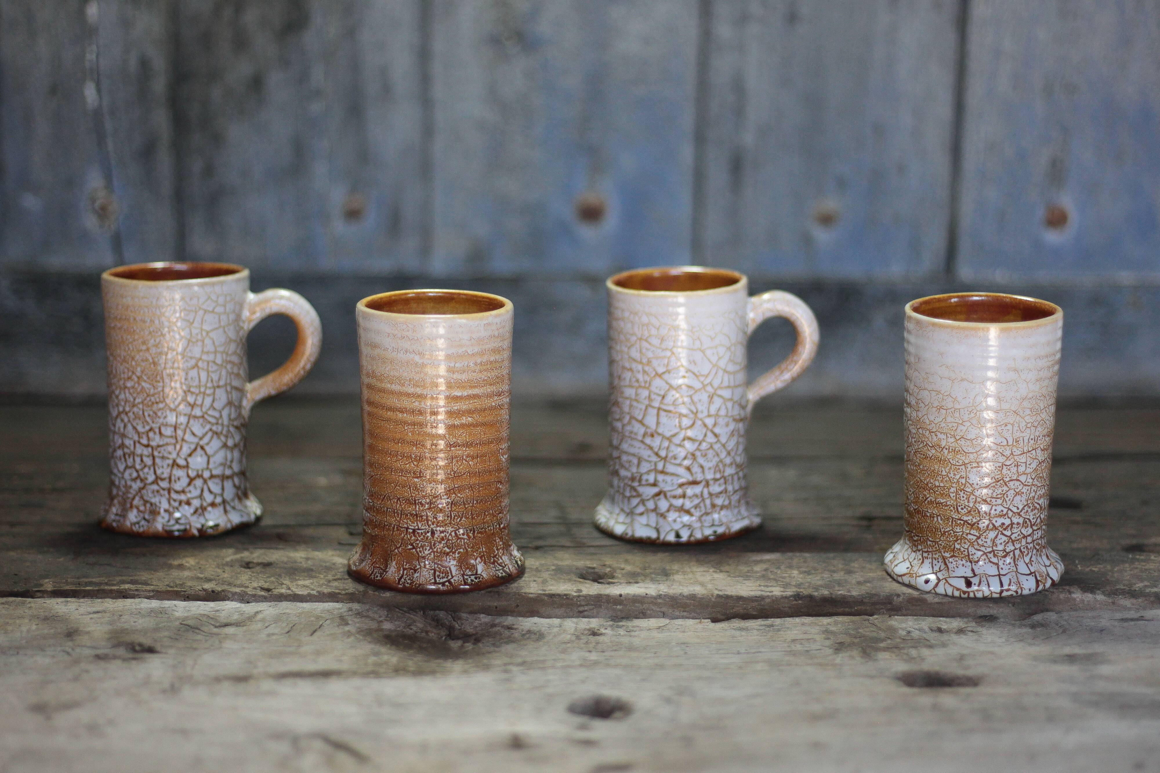 Ceramic service mug Accolay crackle effect X 4, signed tankard, art of the