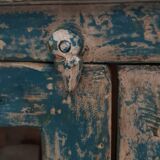 Antique Burmese teak sideboard with original blue and white patina