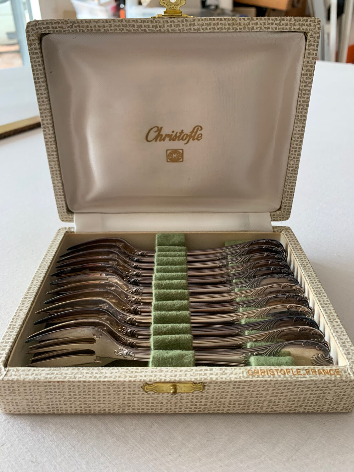 12 Christofle silver plated cake forks