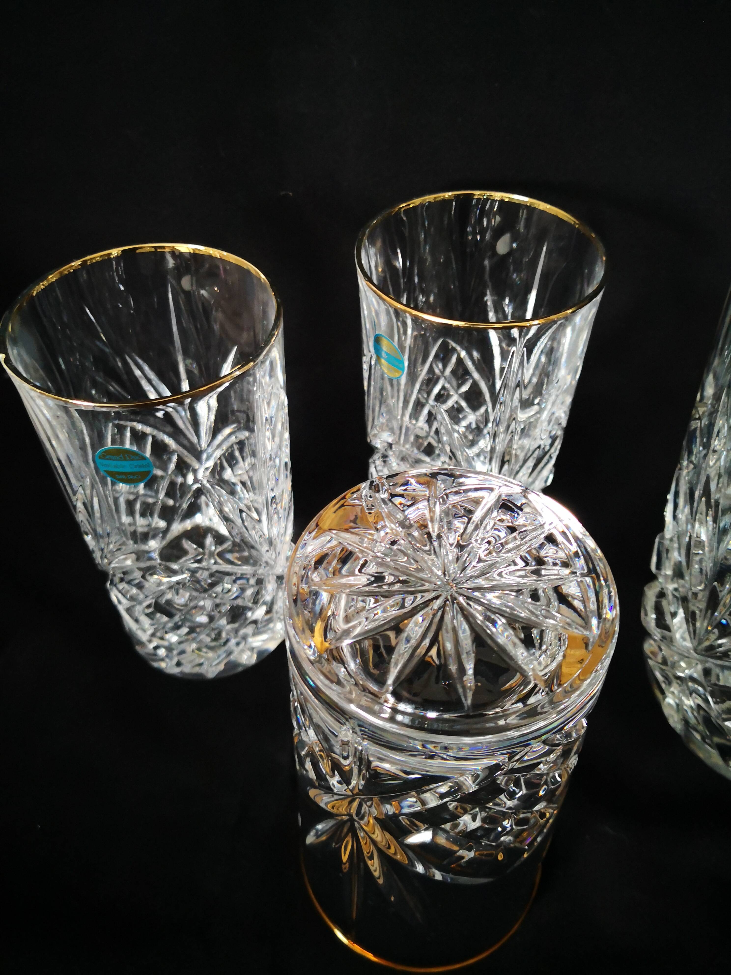 lemonade service, pitchers and glasses, in Lorraine crystal, the Grand Dukes, gold border