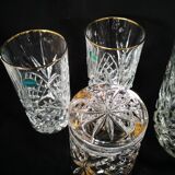 lemonade service, pitchers and glasses, in Lorraine crystal, the Grand Dukes, gold border