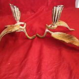 Pair of patina metal candle holders