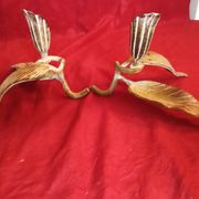 Paire de bougeoir metal patine