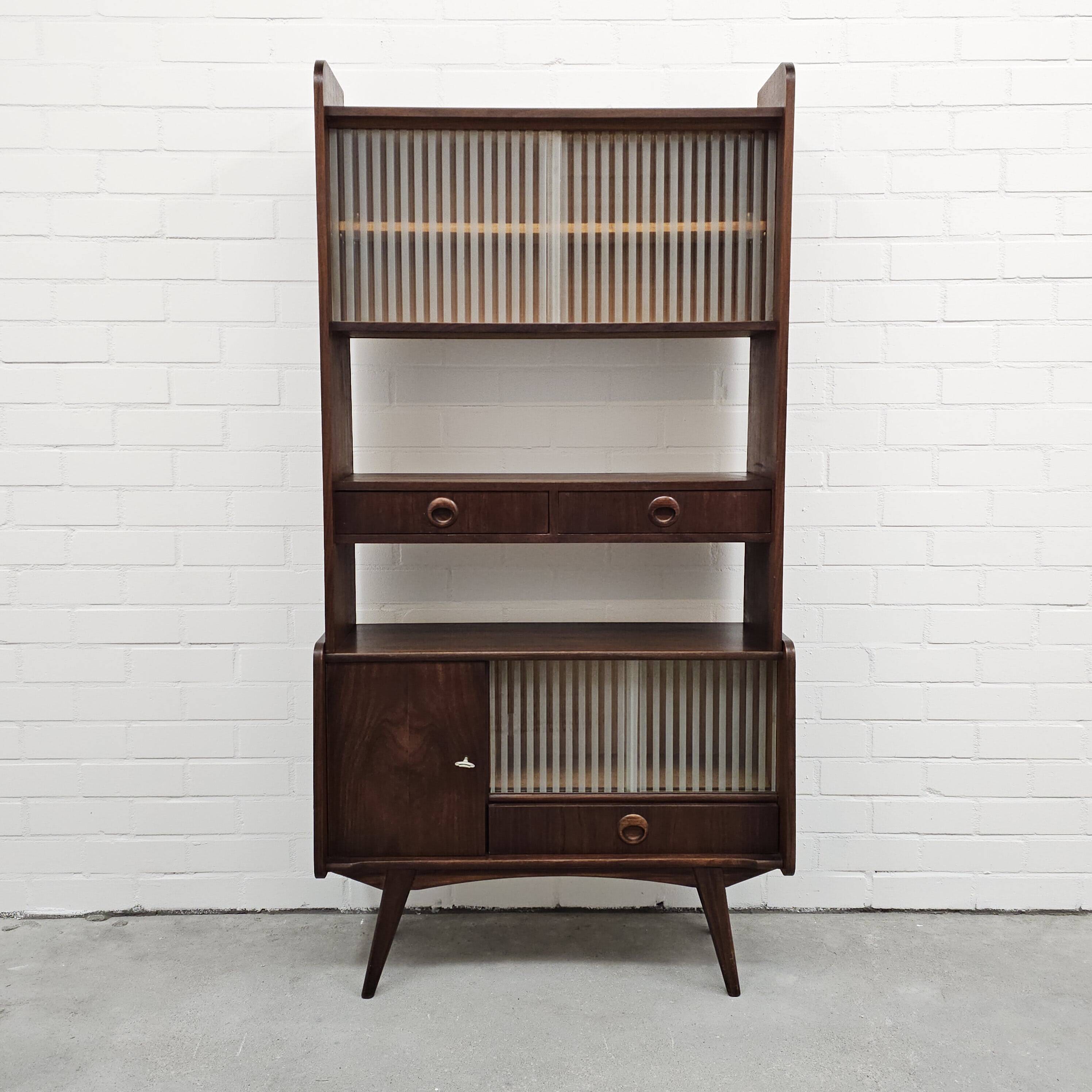Vintage sideboard wall cabinet with glass sliding doors