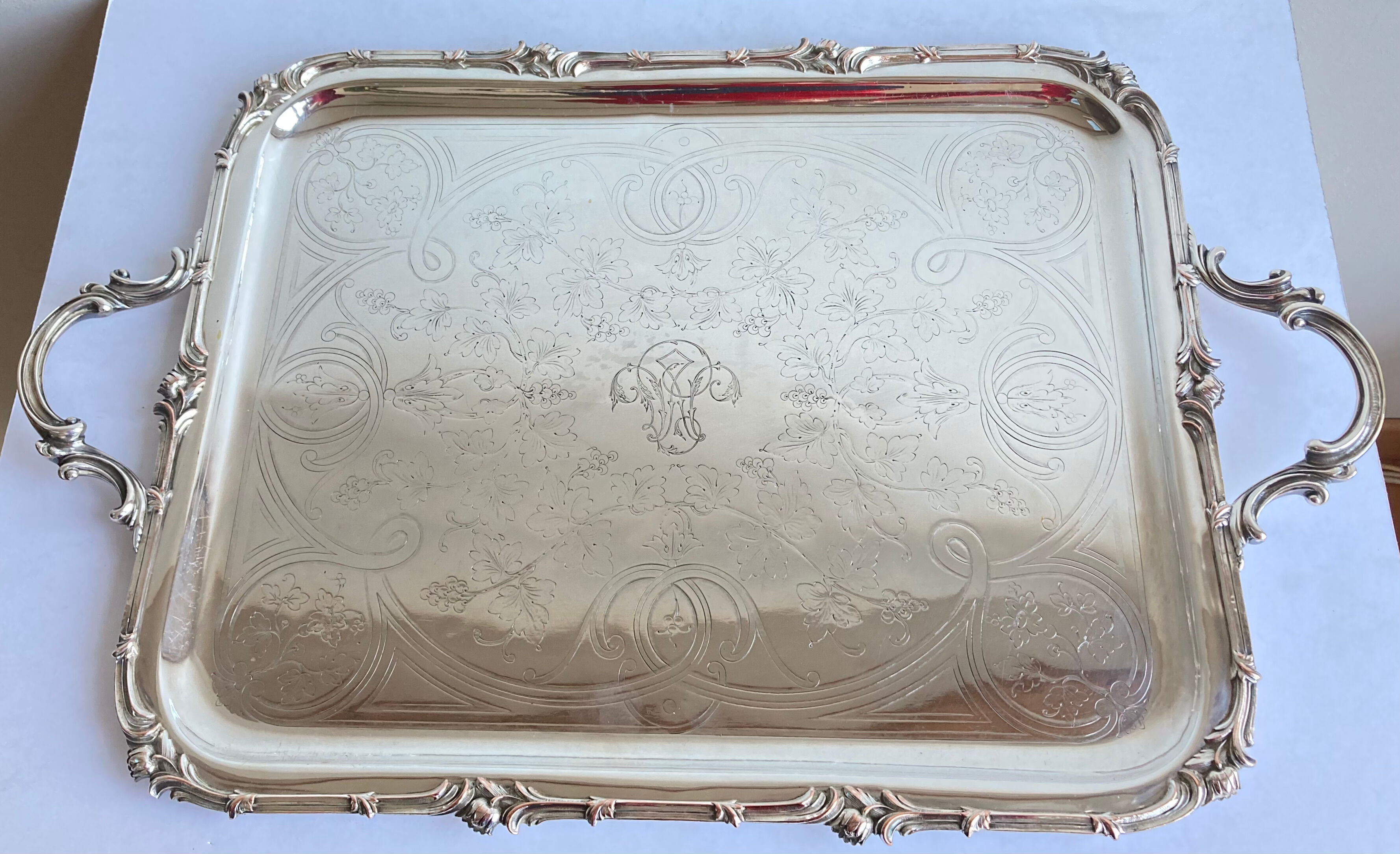 Old flat tray of service Christofle model rockeries silver metal