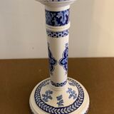 Pair of old candlesticks in blue and white earthenware Gien 1950