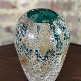 Vintage enameled blown glass vase 80'S Ht 27
