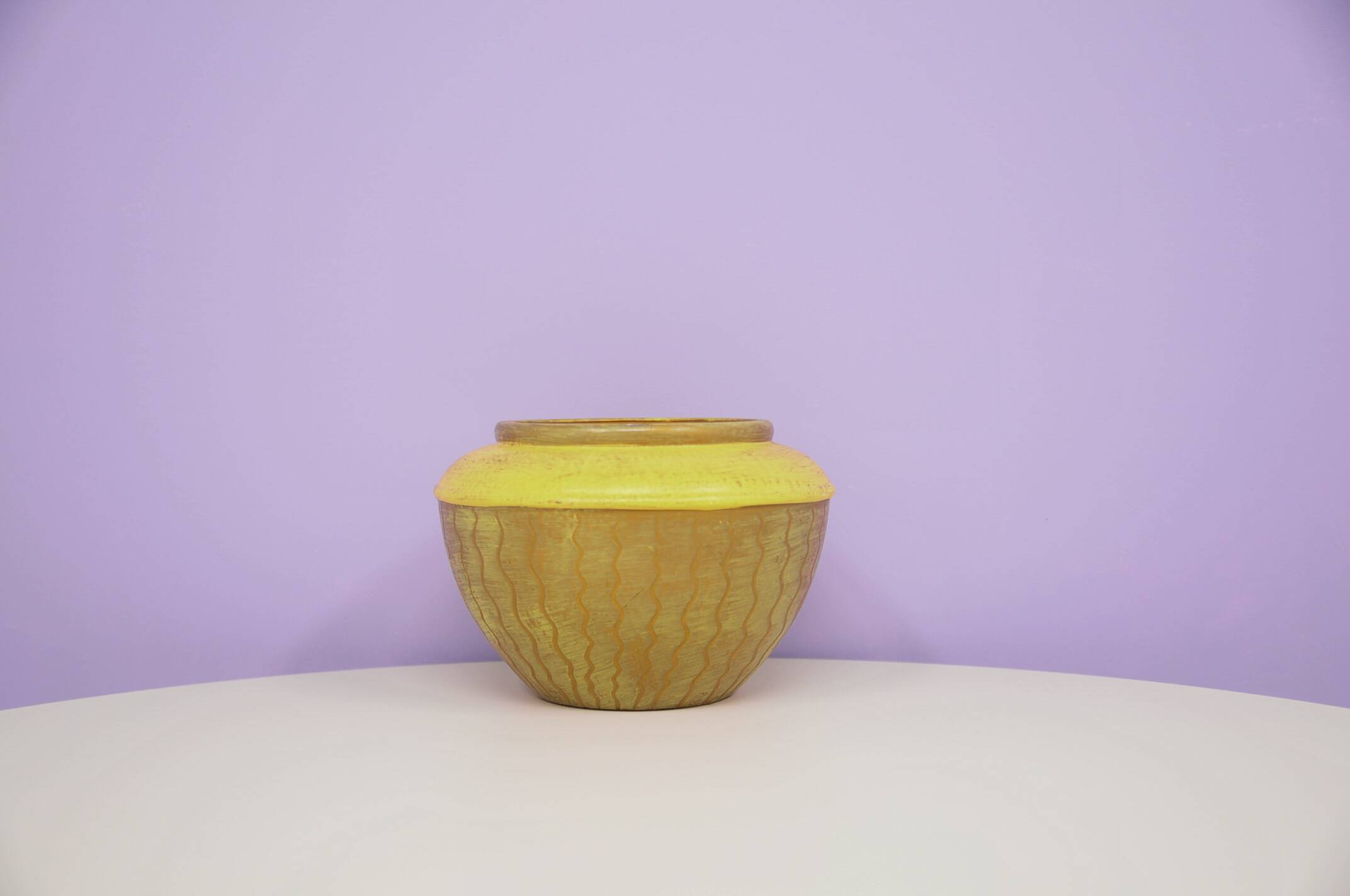 vintage green and yellow flower pot