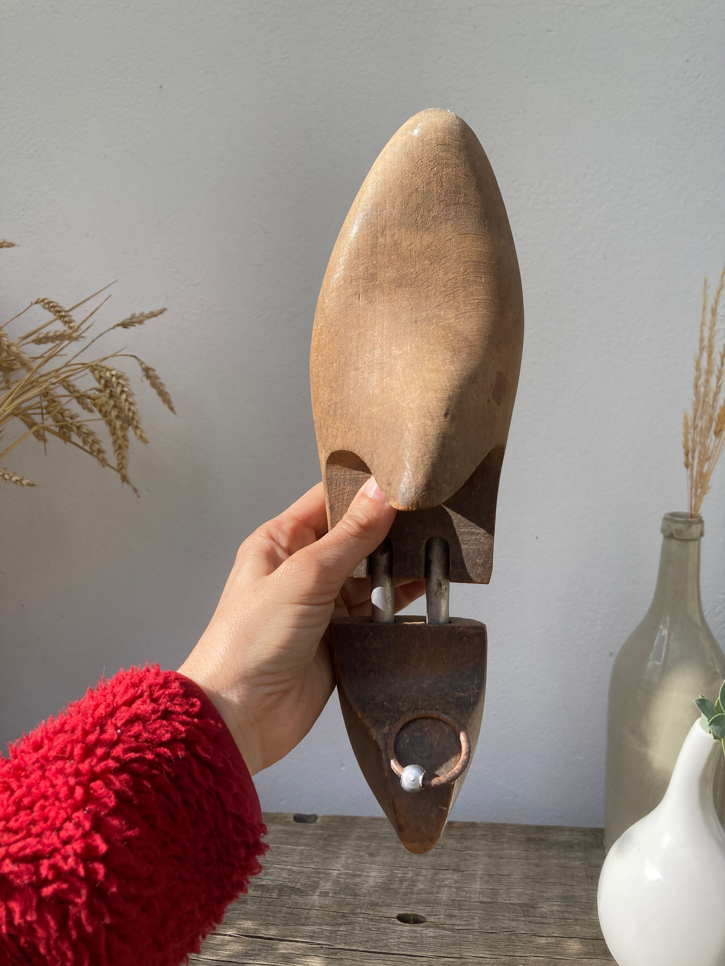 Old wooden shoe trees shapes vintage shoes