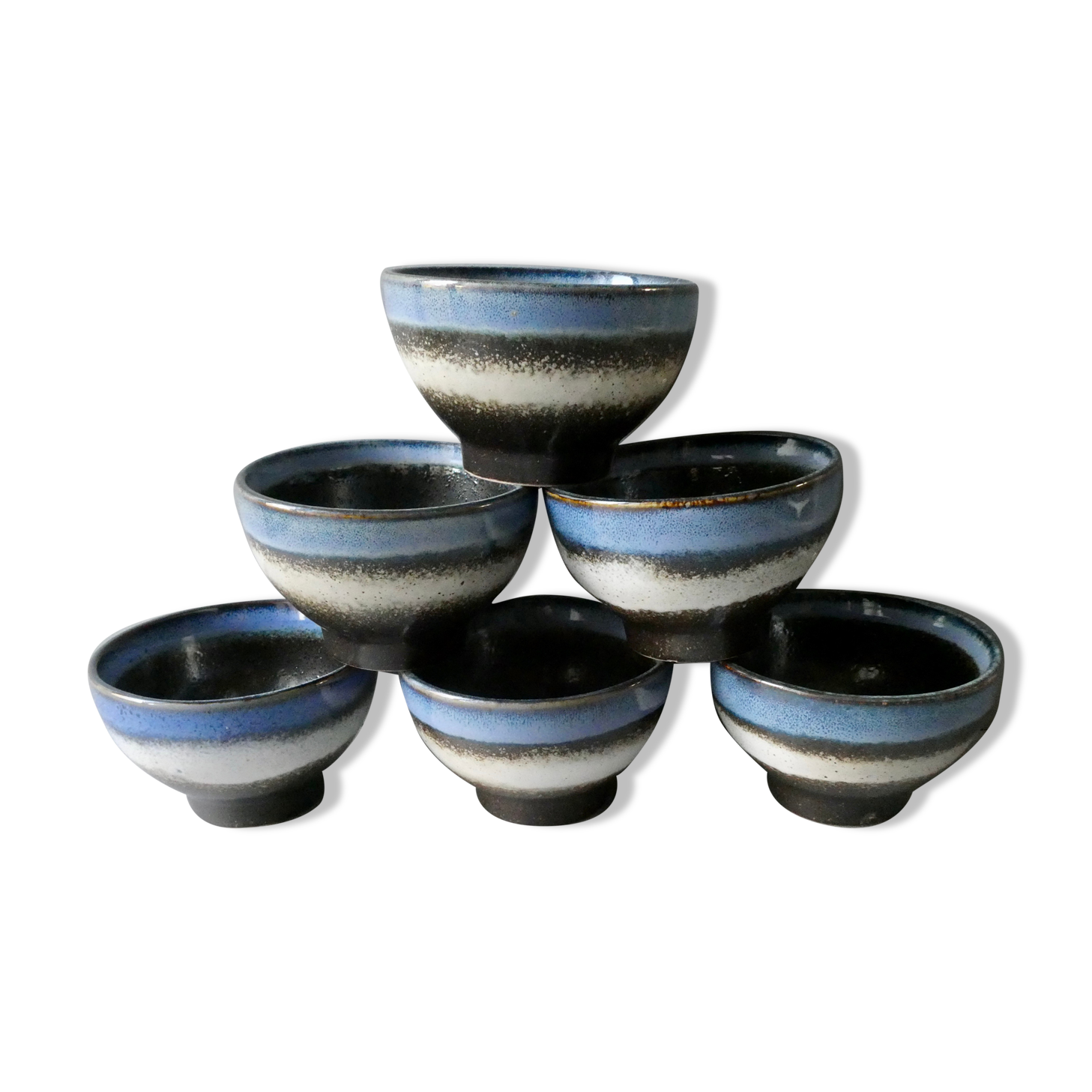 Set of 6 tea bowls or coffee in enamelled stoneware