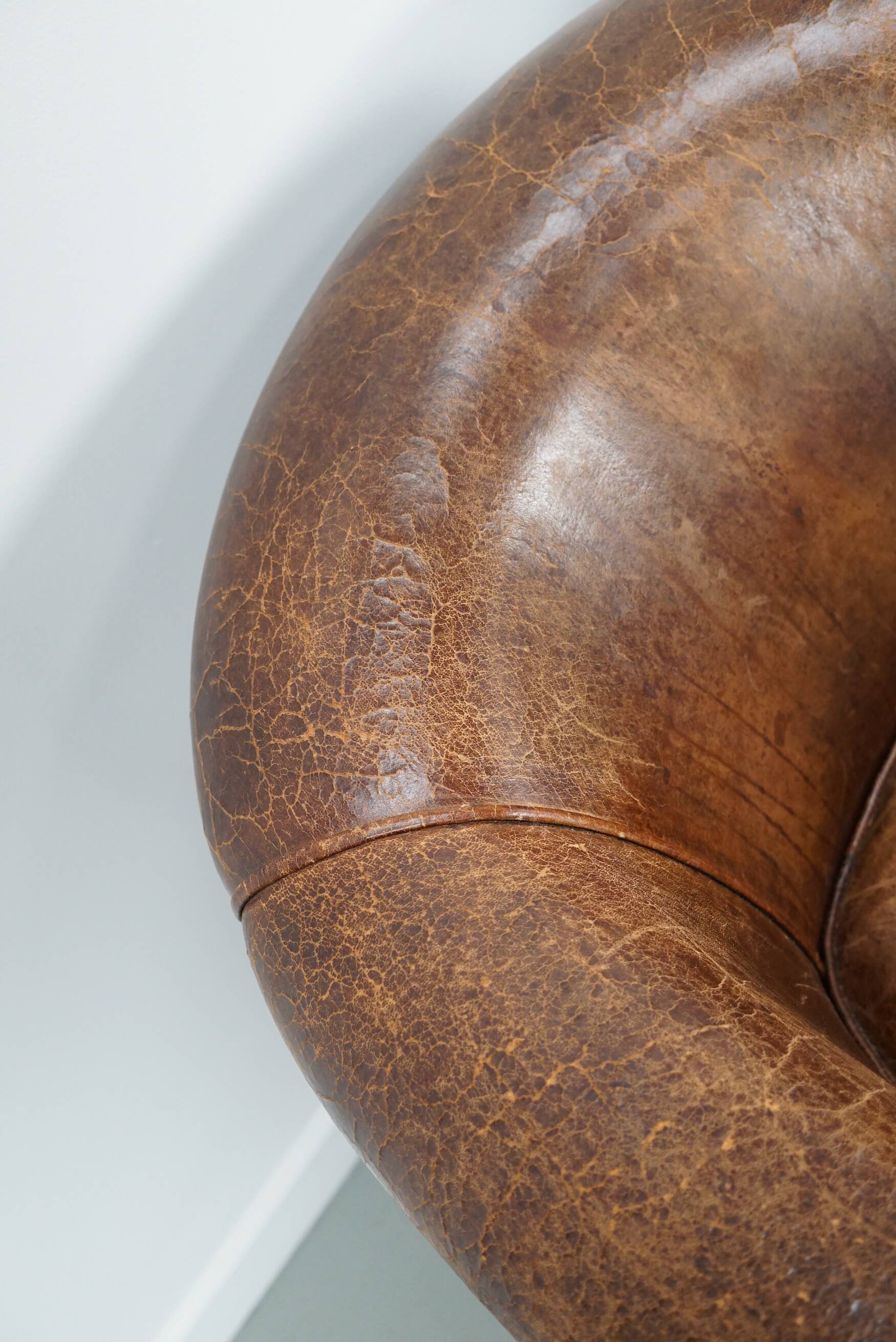 Vintage Dutch cognac coloured leather club chair, set of 2