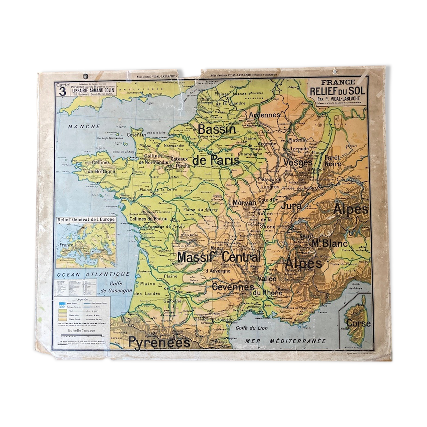Carte Scolaire Ancienne N 3 3bis France Relief Au Sol Vidal Lablache Armand Colin Selency