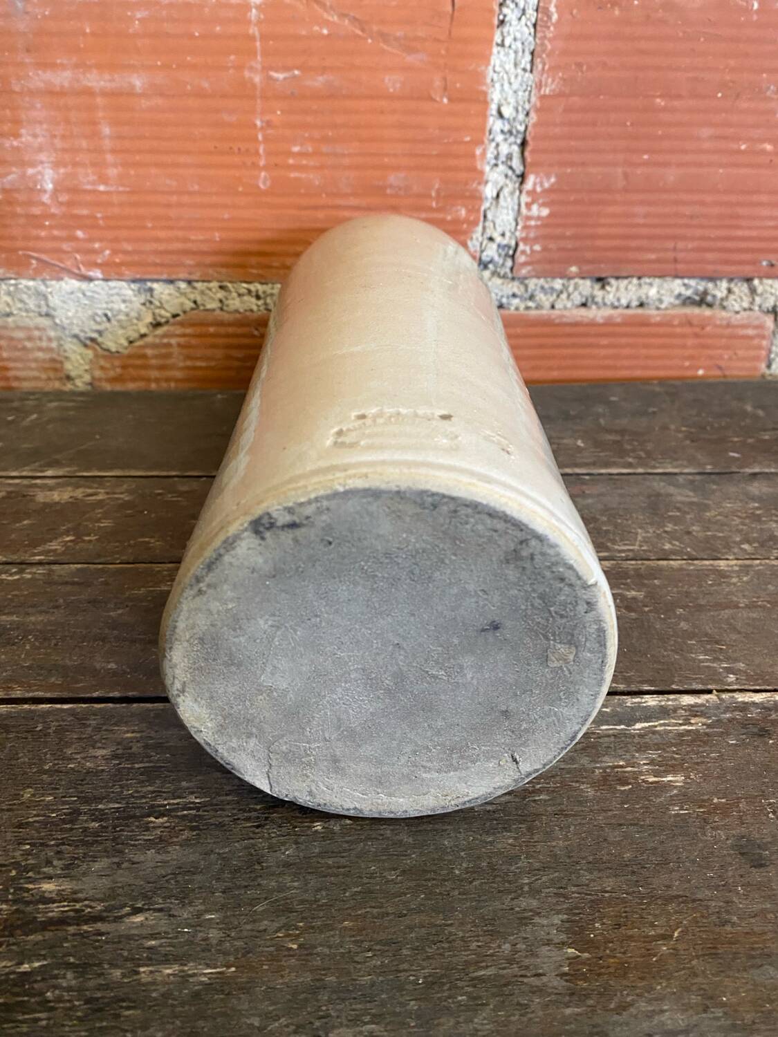 Vintage grey glazed stoneware bottle paul langeron with metal stopper