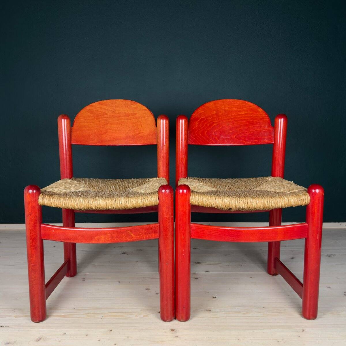 Red Padova chairs by Hank Lowenstein, Italy, 1970s, set of 2.