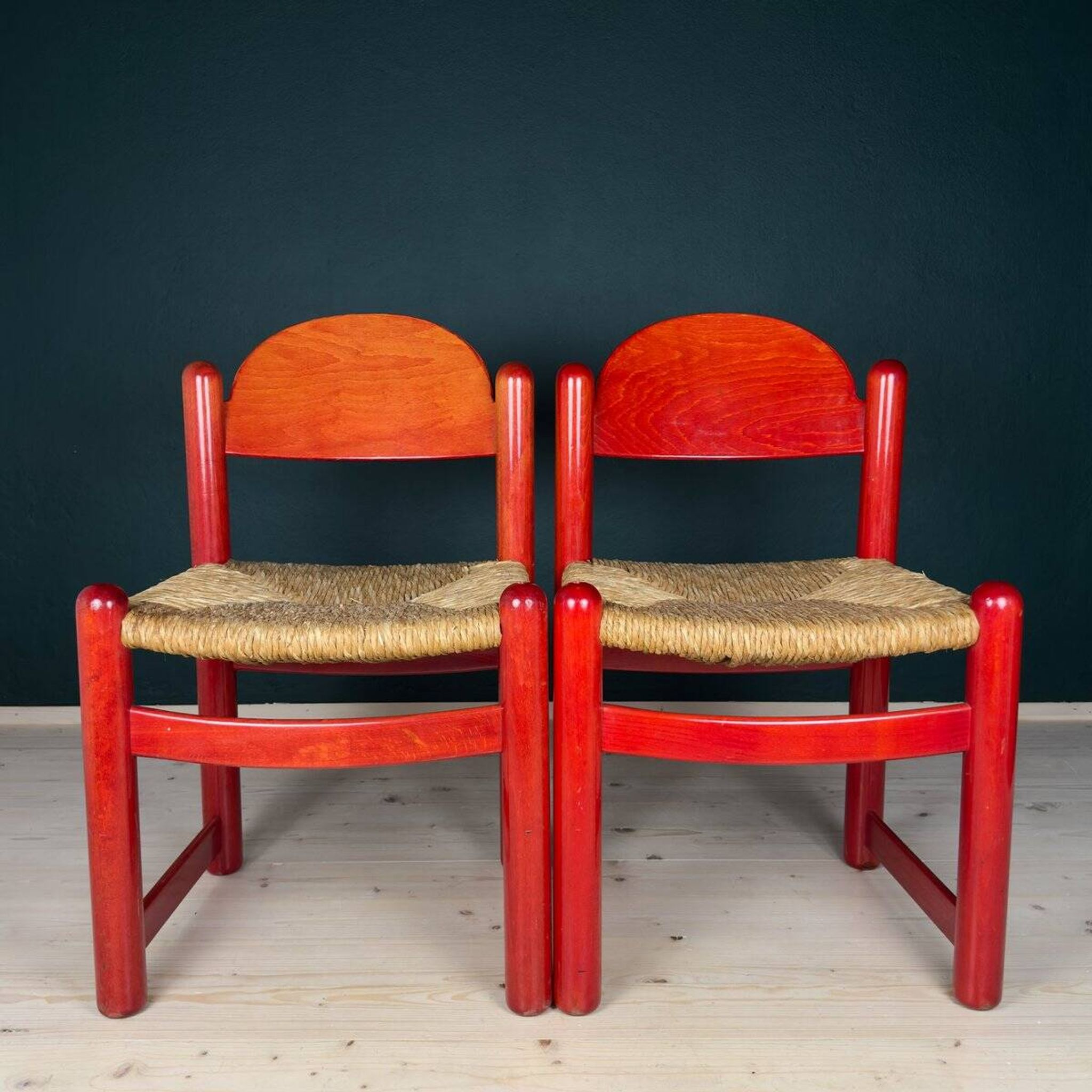 Red Padova chairs by Hank Lowenstein, Italy, 1970s, set of 2.