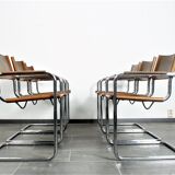 Set of six brown leather cantilever chairs Mart Stam