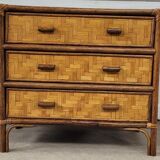 Chest of drawers made of wood, rattan and bamboo.