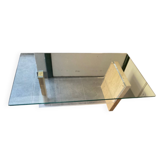 Glass and travertine coffee table from the 70s