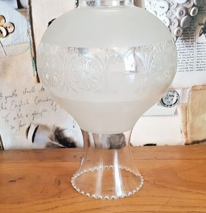 Vintage french glass replacement shade floral decoration frilled top edge 3650