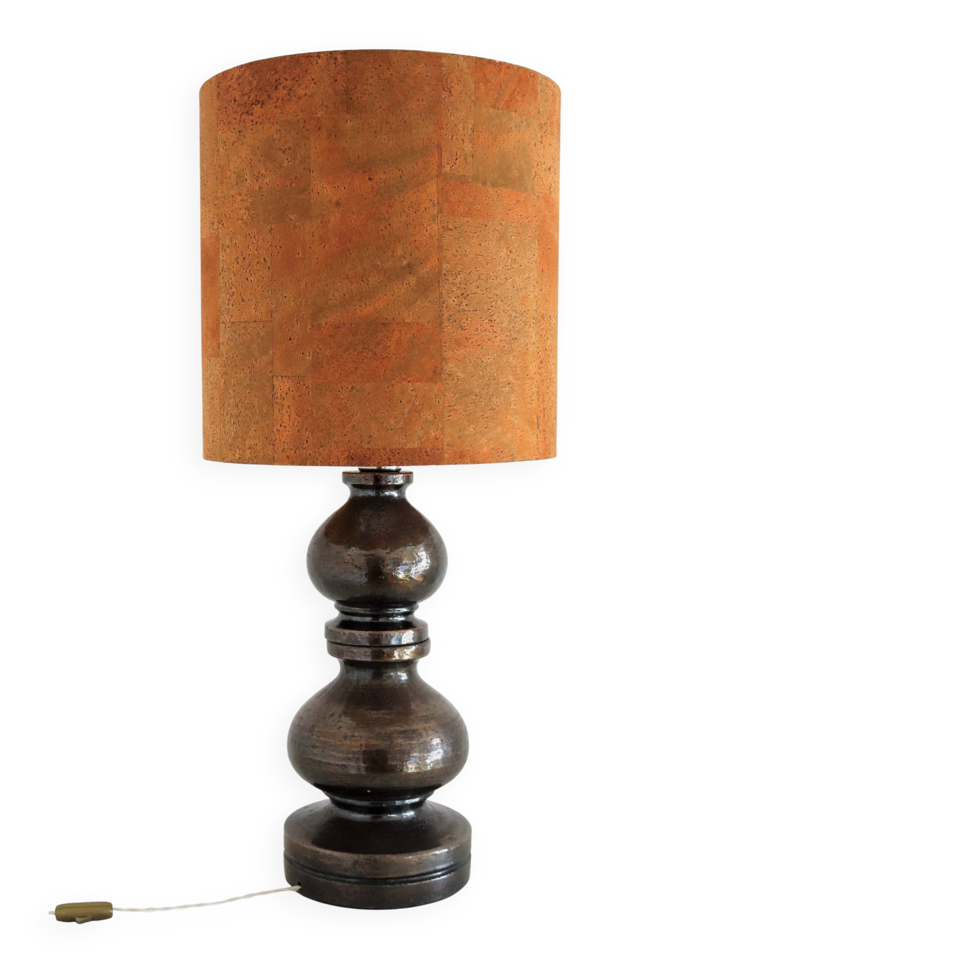 Italian Ceramic Table Lamp by Aldo Londi with Cork Lampshade, 1960