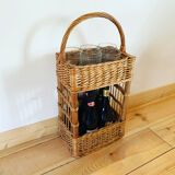 Vintage wicker bottle bar