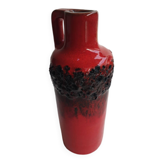 Vase vintage céramique lava rouge 1950 1960