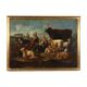 Old painting of a landscape with shepherds, oil on canvas, 17th century.